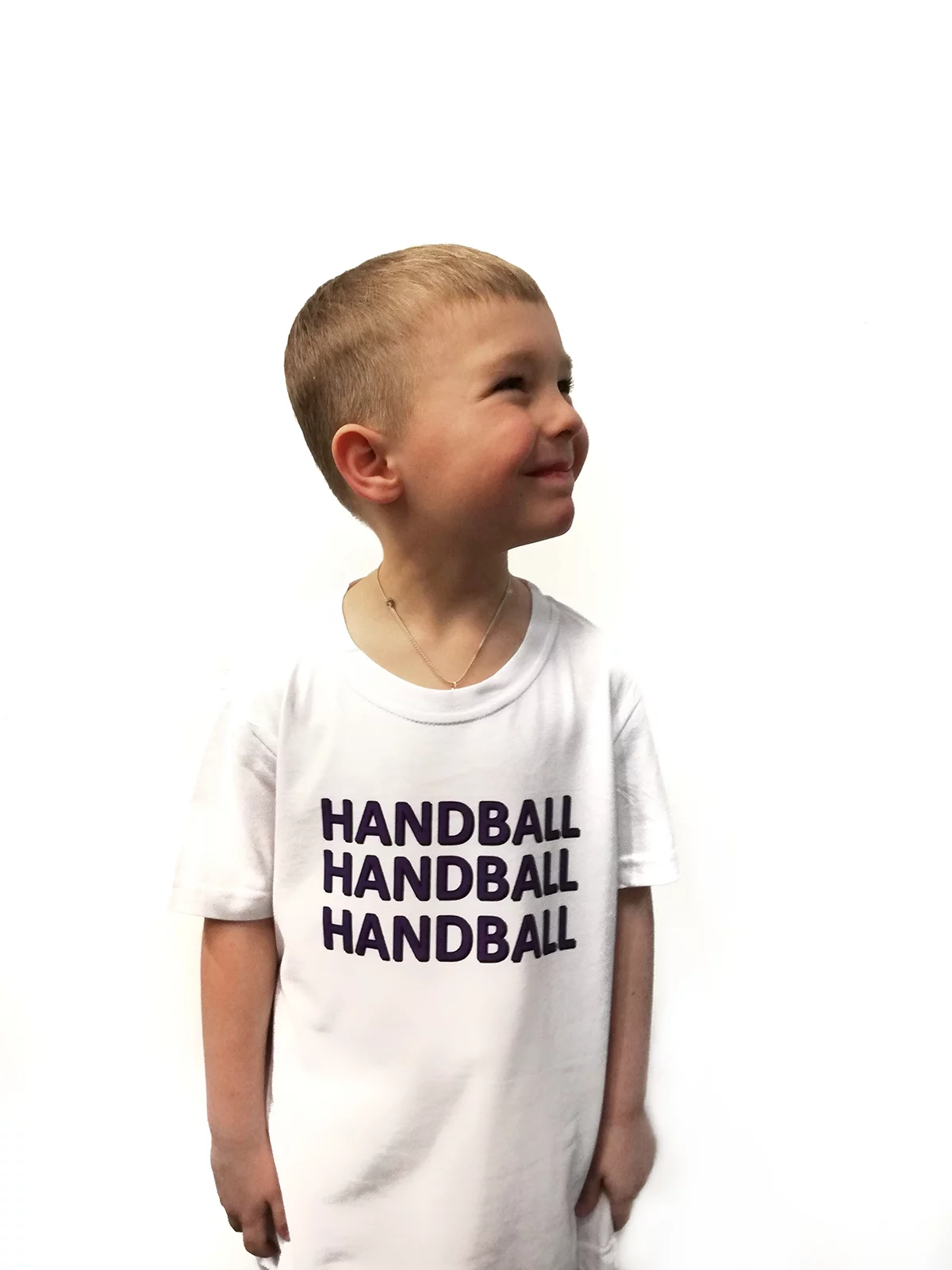 Детская футболка "Handball + логотип на плече" белая