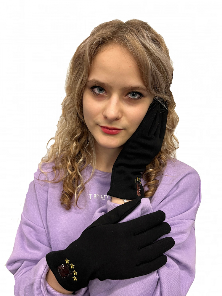 Перчатки женские «Чеховские медведи» черные