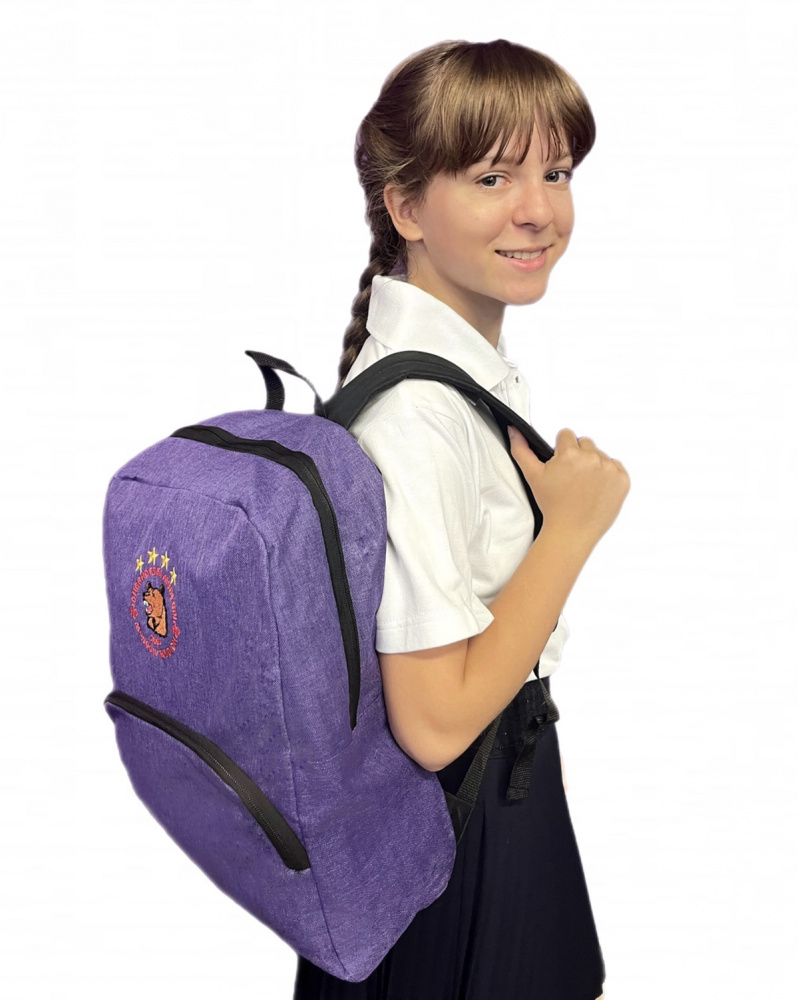 Рюкзак с вышивкой логотипа «Чеховские медведи» | фиолетовый | на молнии | 42см х 28см