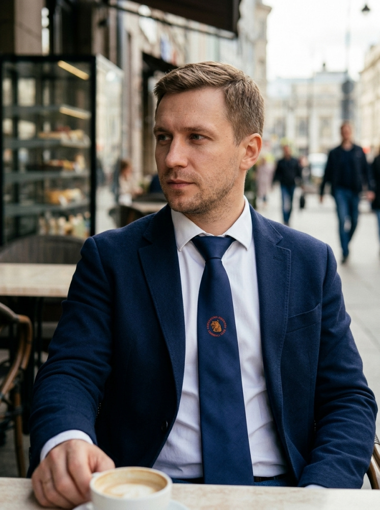 Галстук «Чеховские медведи» | синий, фиолетовый 